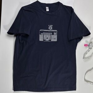 Camera with Flash Navy Blue Graphic Short Sleeve Tee